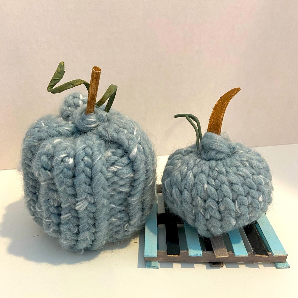 Handcrafted Knit Pumpkins(2) Dusty Light Teal